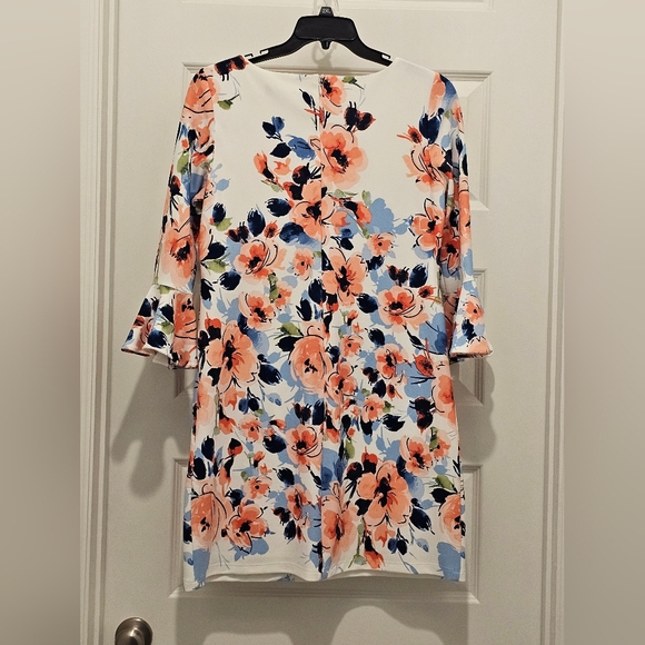 Leslie Fay Floral Ruffle 3/4 Flutter Sleeve Shift Lined Zip Dress, EUC - Picture 7 of 7